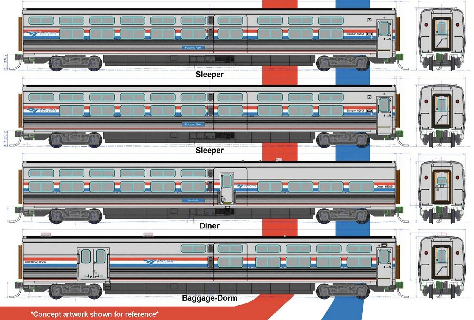 Amtrak 4er Set Personenwagen 