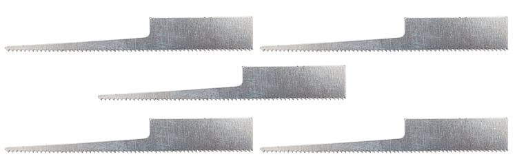 Wechselklingen, Säge, fein ; 5 Stück. Einfach und schnell auswechselbar mittels Drehverschluss am Messer. Passend zum »Bastelmesser, Soft Grip«, Art. 170540.