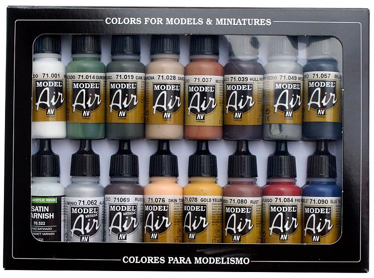Farb-Set, Eisenbahn-Farben, 1 6 x 17 ml ; Mit extrafeinen Pigmenten speziell für den Airbrush-Bereich, in der praktischen 17 ml Kunststoffflasche. Set mit 16 Fläschchen.